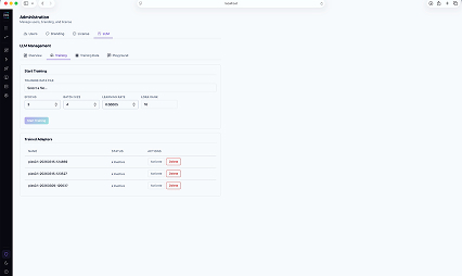 PIES AI administration portal showing training data and adapter management
